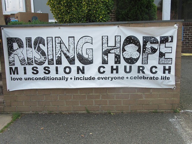 The sign at Rising Hope Mission Church.