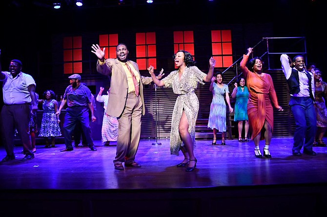 Otega Okurume as Delray and Khanner Hancock as Felcia Farrell in the LTA production of Memphis.