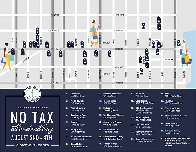 Old Town retailers will participate in Tax Free Weekend by covering the sales tax on all purchases made from Aug. 2-4.