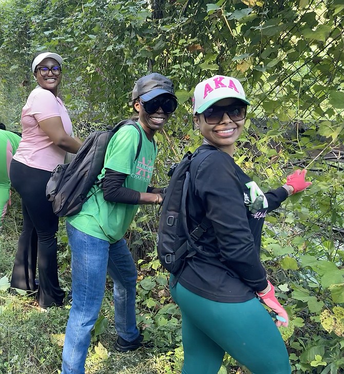 AKA’s pink and green colors were dominant during the sorority’s volunteer session, for Morgan Powell, Sandy Danquah-Newmann, and Tameika Square