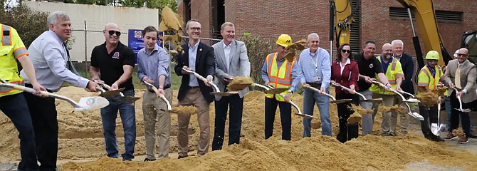 Jeffrey C. McKay Chairman, Fairfax County Board of Supervisors, James R. Walkinshaw, Braddock District Supervisor, Fairfax County Board of Supervisors, Greg Ackerman President, Baltimore/DC Metro Building Trades and others participate in the $71,699,000 Accotink Pump Station Rehabilitation Project groundbreaking.