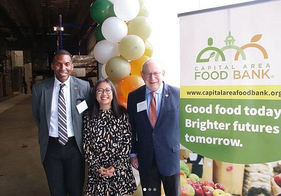 Supervisor Rodney Lusk with Del. Mark Sickles and Del. Kathy Tran at the new Capital Area Food Bank warehouse.