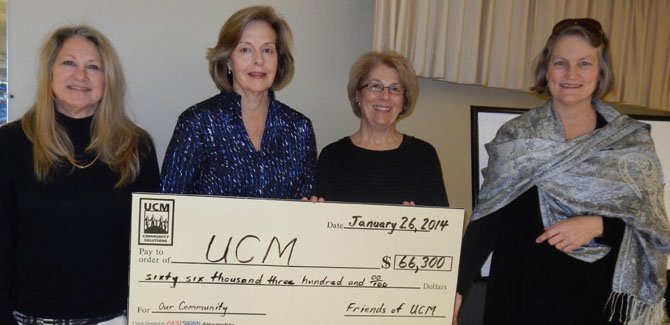 Shirley Marshall (right), UCM executive director, accepts a check from The Friends of UCM, host of the 22nd annual Capitol Steps performance benefiting UCM in January. Representing The Friends of UCM are (from left) event co-chairs Janice Surovell and Priscilla Flattery, along with Sandy Doyle. More than $66,500 was raised at the event.