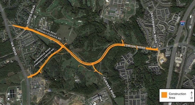 A map of the project area shows that Lorton Road, Furnace Road and newly- named Workhouse Road will be widened to four-lanes.