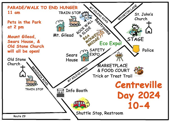 Map of the 2024 Centreville Day activities.