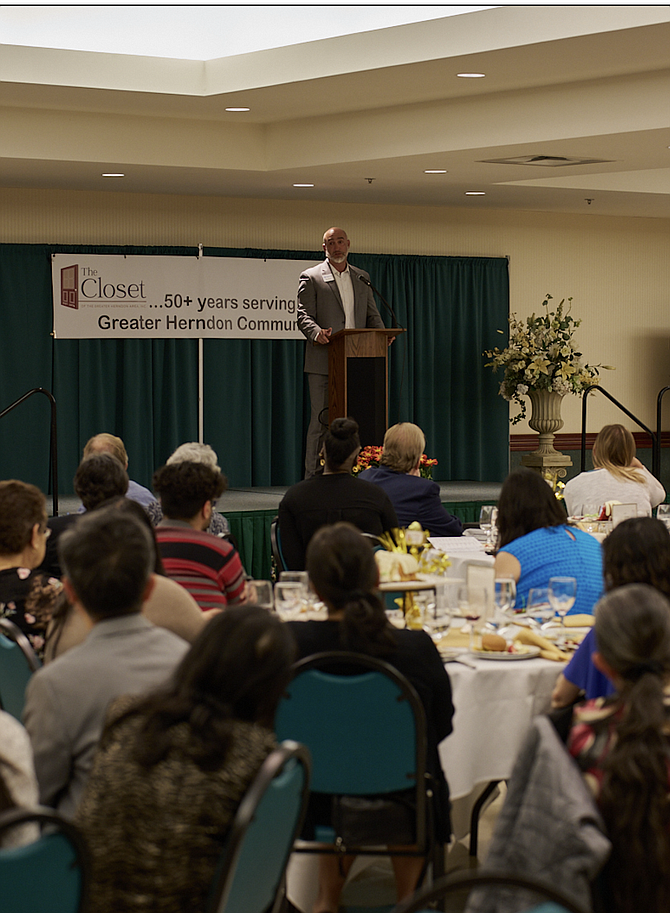 Keynote speaker Joe Meyer, executive director and CEO Shelter House, Inc. at The Closet of the Greater Herndon Area, Inc.'s 50th Anniversary Celebration.