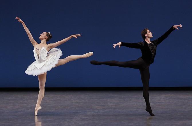 Emily Kikta and Aaron Sanz performing with the New York City Ballet.