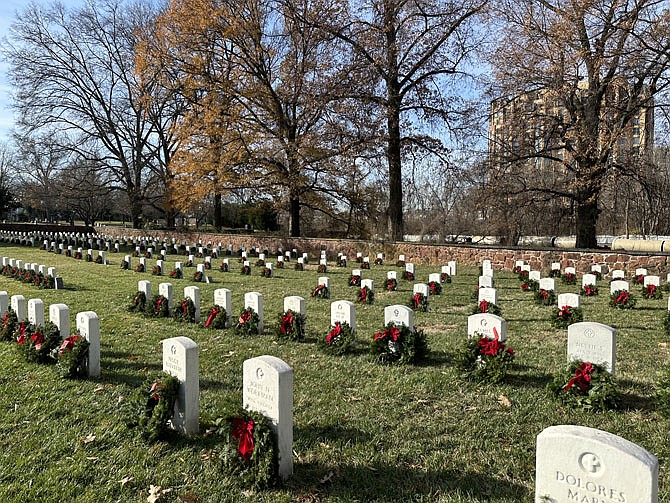 Veterans’ Remembrance Wreaths posted on over 4,000 Veterans’ graves at Alexandria National Cemetery, December 2023.