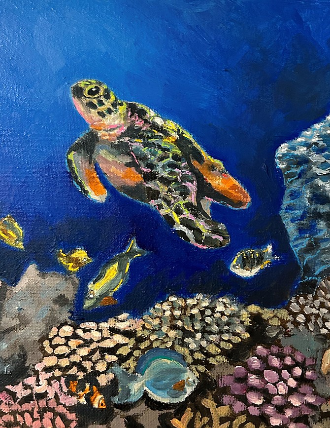 Sea Turtle, oil on canvas by Saul Cieza, from Chantilly.