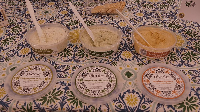 Current three Picnic spreads available on display at Balduccis including tandoori garlic, Moroccan cilantro and herbed goat cheese.