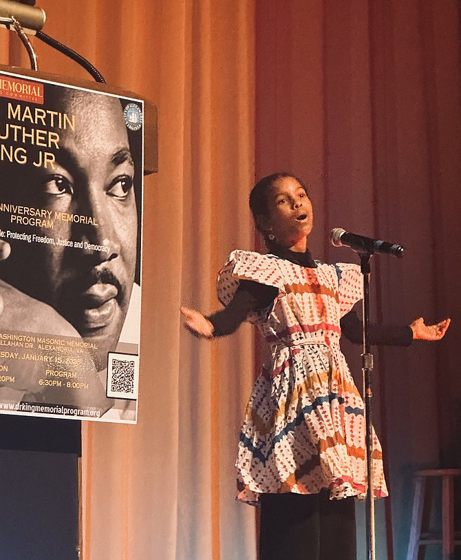 Stella Cisney sings “It’s a Wonderful World” as part of the 52nd annual tribute to Martin Luther King Jr. Jan. 15 at the George Washington Masonic National memorial.