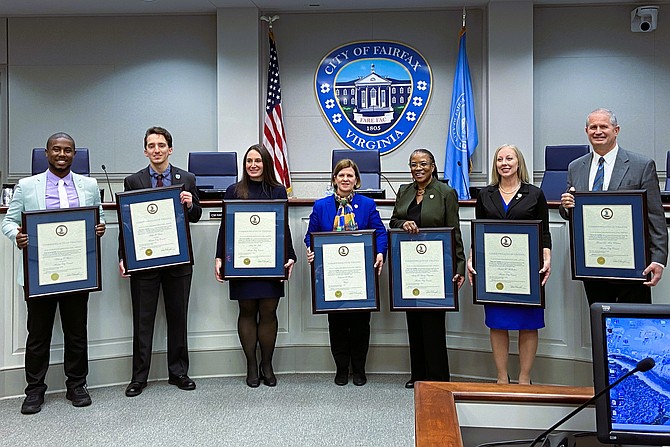 Holding their election certificates are (from left) Anthony Amos, Billy Bates, Stacy Hall, Catherine Read, Stacey Hardy-Chandler, Rachel McQuillen and Tom Peterson.