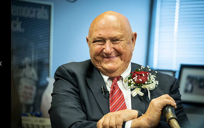 Retired Fairfax County Board Supervisor Gerry Hyland comments at the dedication and renaming of the South County Government Building to the Gerry W. Hyland Building on September 20, 2019. The name change honored Hyland, the Mount Vernon District representative on the Fairfax County Board of Supervisors from 1988-2015.