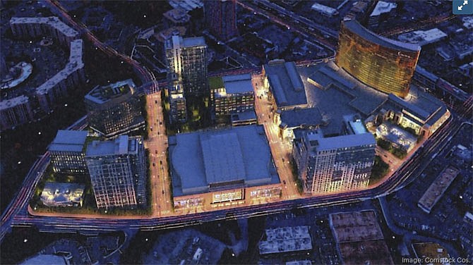 A conceptual rendering of Comstock’s casino-anchored gaming establishment in Tysons close to the Spring Hill Metro Station of the Silver Line.