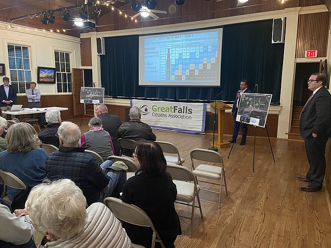 FCDOT Project Manager Mohamad El Kaissi presents the planned Georgetown Pike - Great Falls Library Pedestrian Refuge Improvements.