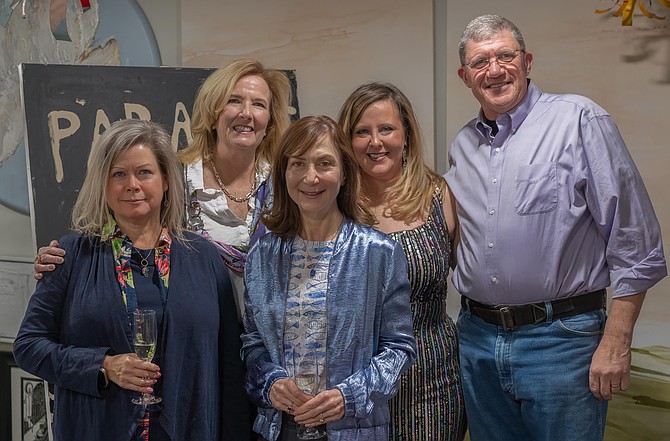 Nepenthe is proud to exhibit original artworks by six local artists in the Winter Solstice 2025 exhibit. Pictured (from left to right) are Nancy Ramsey, Lori Welch Brown, Camille Kouyoumdjian, Celia Chadwick and Todd Key. Missing: Lesley Clarke. Artists, friends, and the local community gathered on January 23rd for an ART+WINE+CHEESE opening event at the gallery. The exhibit will be up through February 19th.