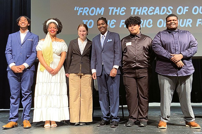 Some of the student speakers: From left are Elijah Wickham, Yemmy Tekabe, Hiroko Rose, Sean Cranford, Kye Leiva and Jabari Britt.