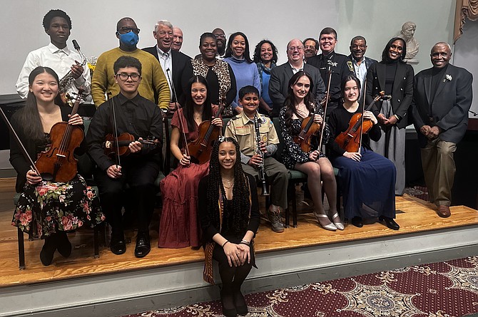 Lions of Virginia Bland Foundation members, Concerned Citizens Network of Alexandria members, elected officials, judges and contestants gather at the Lyceum Feb. 23 for the annual James Bland music competition.