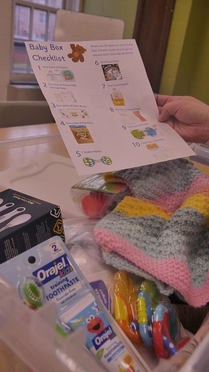 Baby boxes filled with new supplies for mothers and babies by Thrive volunteers