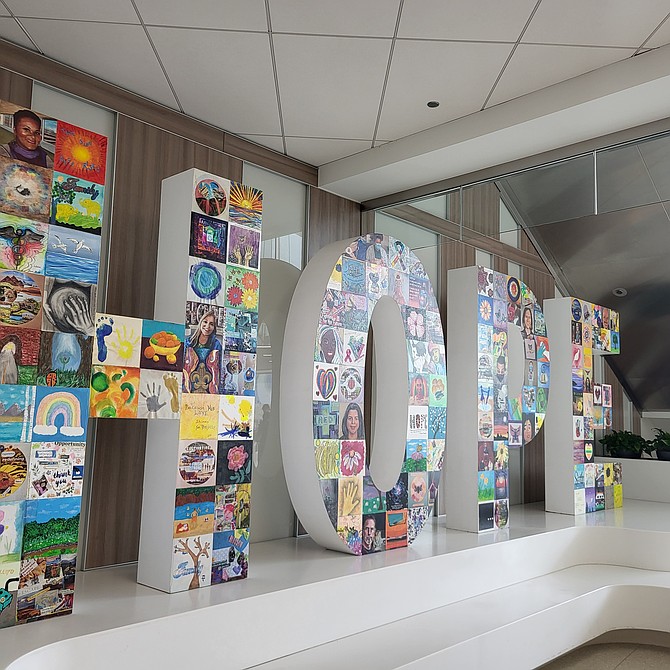 The HOPE sign helps spring enthusiasm at the Schar Center at Inova Fairfax.