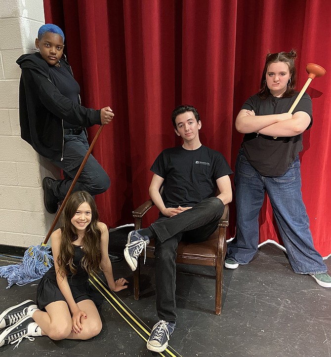 Posing in character are Skyler Lee (on floor) and (from left) Jillian Couch, James Wise and Lilli McNerney.