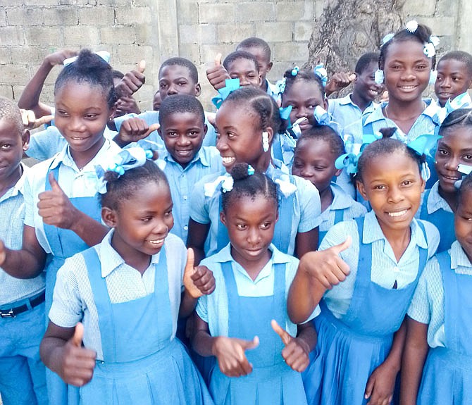 Nativity Catholic Church, of Burke, Va., presented Food For The Poor with a donation from its Operation Starfish® campaign to support three schools in Nativity Villages in Cap-Haitien, Haiti, including Ecole Notre Dame de la Nativite de Prolonge (shown here), Ecole Communautaire Emmanuel de Chastenoye, and Ecole Communautaire St. Pierre de Madras. The gift, which will enhance the lives of 595 community members, covers student meals, staff salaries, and operational expenses to ensure that education is accessible to low-income families in Madras, Plaine du Nord and Fort Saint Michel.