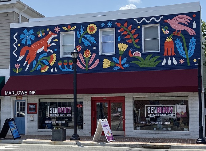 The “Fox in the Flowers” mural on Fairfax City’s Main Street.