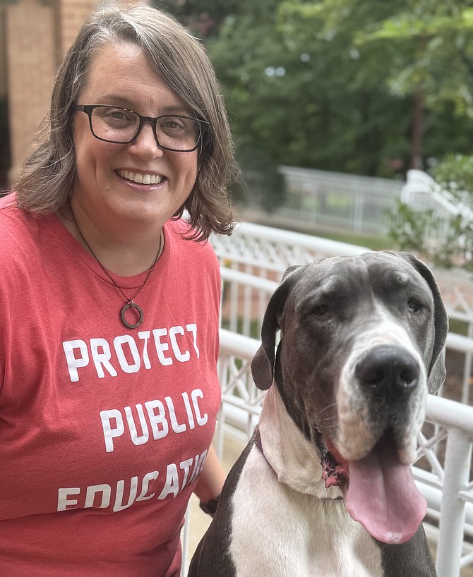 Sandy Anderson, pictured with her dog Charlotte, recently elected to chair the Fairfax County School Board.