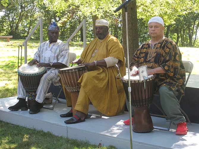 Joseph Ngwa, Lamont Mitchell and Eric Lewis played African djembe drums.