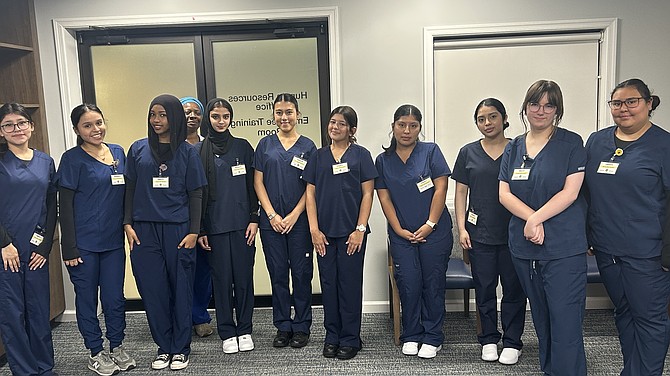 Nursing students at The Boulevard pictured here from left, Angelie Jimenez, Darianna Paniagua, Amira Ali, Manahil Hadi, Valeria Alvarado, Abigail Kakarala, Viviana Lizarazu-Cruz, Valeria Garcia, Mary Grimmick, Camila Sorto and Instructor Zainab Kamara-Suma.