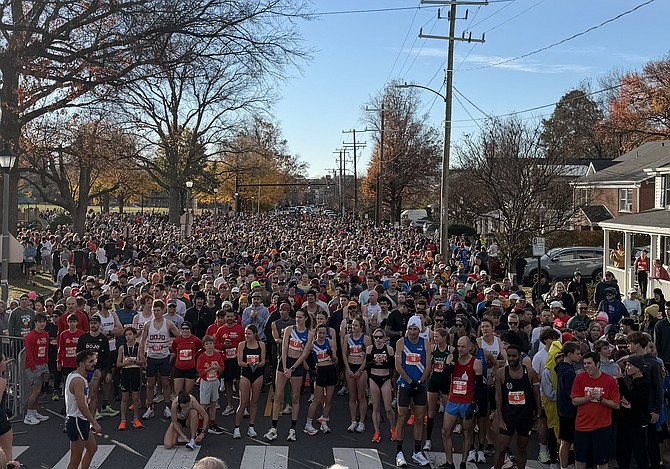 Runners line up for the start of the 50th annual Alexandria Turkey Trot Nov. 27 in Del Ray.