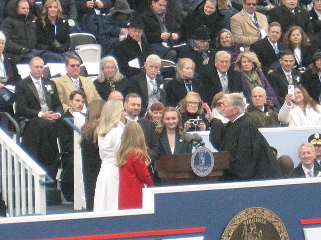 The Honorable William C. Mims, Senior Justice of the Supreme Court of Virginia, administered the oath of office to Abigail Spanberger.